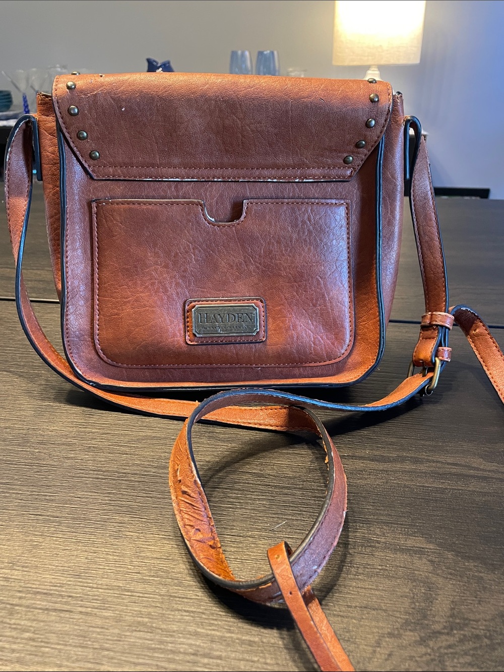 Hayden Tan/Brown Leather Crossbody Satchel